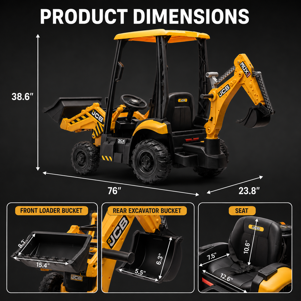 12V Kids Ride-On Excavator with Parent Remote Control, Front Loader & Rear Digger