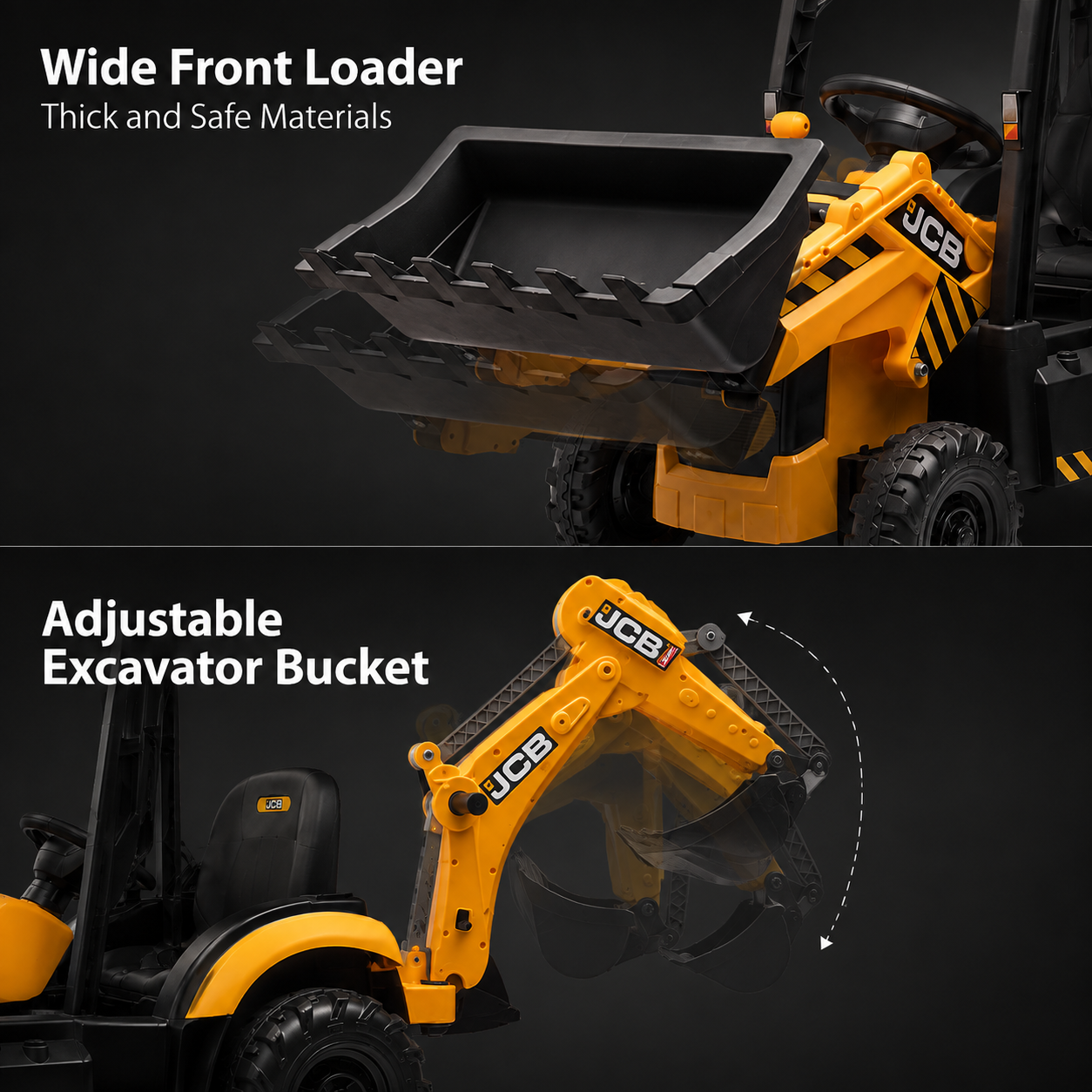 12V Kids Ride-On Excavator with Parent Remote Control, Front Loader & Rear Digger