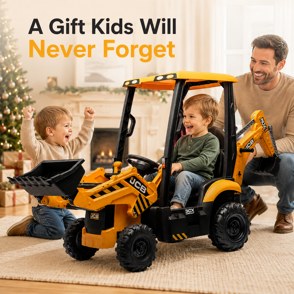 12V Kids Ride-On Excavator with Parent Remote Control, Front Loader & Rear Digger